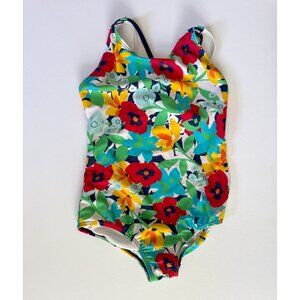 Speedo Swimsuit One Piece Girls Size 14 Floral Tropical Red Green Aqua Yellow
